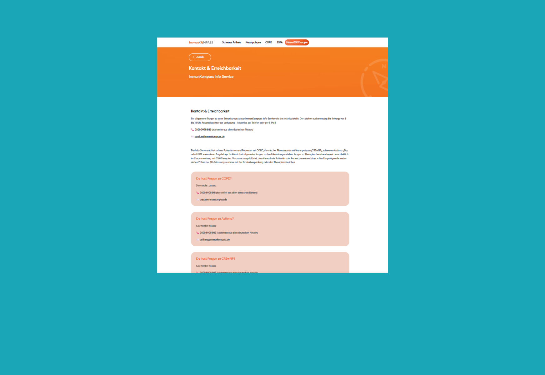 Screenshot des Patientenservices