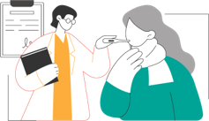 Illustration ärztliche Untersuchung bei Erkältungssymtomen